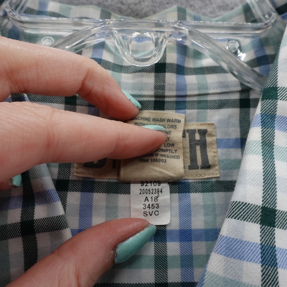 Duluth Trading Short Sleeve‎ Button Down Shirt Large Tall Blue Green Plaid Mens - Picture 10 of 11